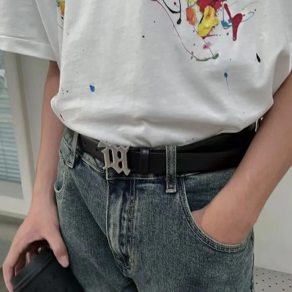 

Punk Style Metal Letter Men Jeans Belt Casual Belt Accessories PU leather Belt Female Waistband Korean Waist Strap