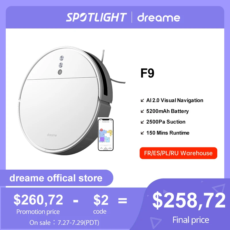 Dreame Bot F9 робот пылесос для дома визуальная навигация всасывание 2500 Па 150 минут