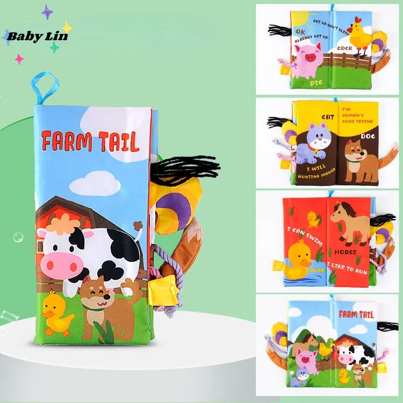 

Hand Puppet Fabric Books Early Learning Educational Cloth Book 0-12 Months Develop Cognize Animal Tail Reading Toy погремушки
