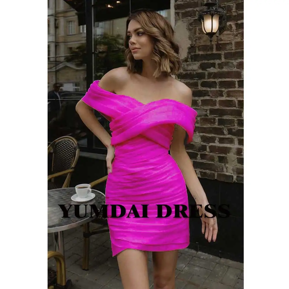 

YUMDI Rose Pink Ball Gown Sexy Backless Cocktail Dress With Shoulder Cut and Neck Blazer Gorgeous Hip Wrap A-line Dress
