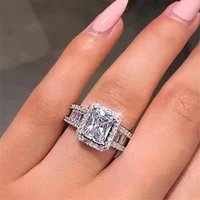 milangirl luxury zircon wedding ring hot silver color geometric bridal wedding engagement jewelry ring