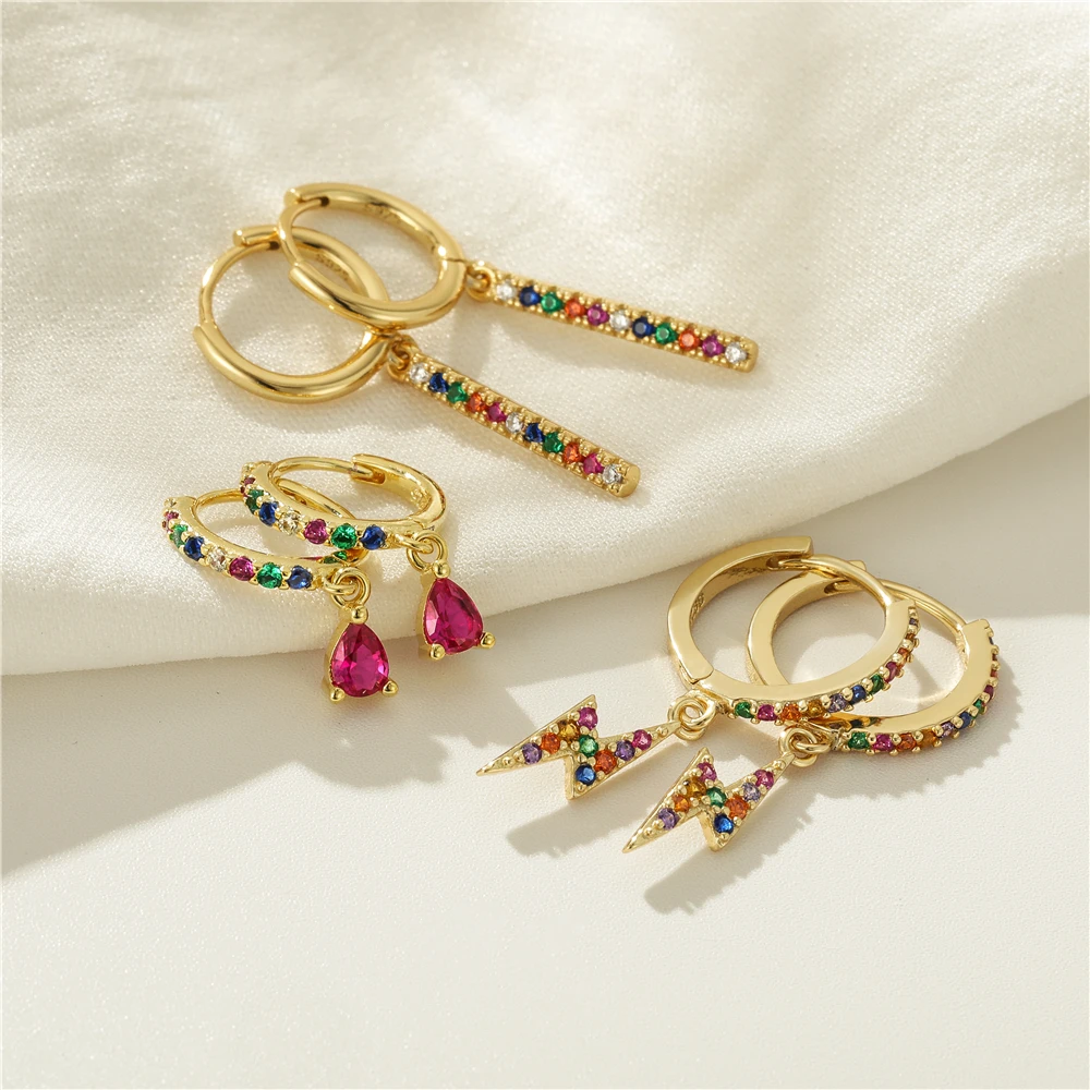 CANNER Lightning Star Cross Color Zircon Earrings For Women Korean Fashion Piercing Earrings Hoop Pendiente Wedding Jewelry