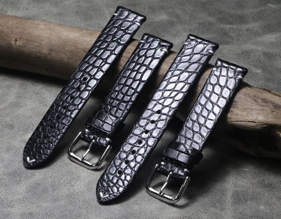 Ultra-thin Black Alligator strap 18 19 20 21 22mm High-end Handmade watchband Crocodile skin Genuine Leather watch band Belt