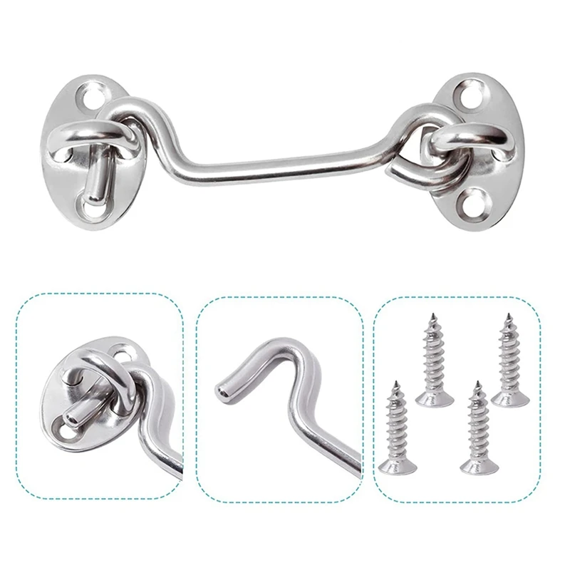 3Pcs Barn Door Latch Lock Hardware 4-Inch Sliding Eye Hook With Screws Stainless Steel Gate