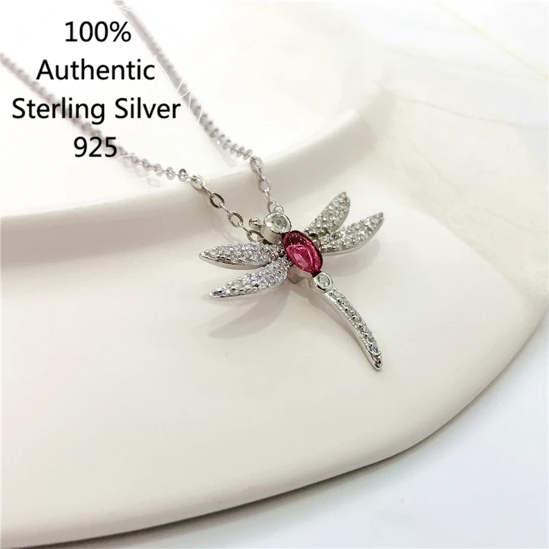 

Ruby Dragonfly Crystal Plata De Ley Collar Silver 925 Designer Jewelry Necklace For Women Luxury Collier Femme Chain 실버925 목걸이