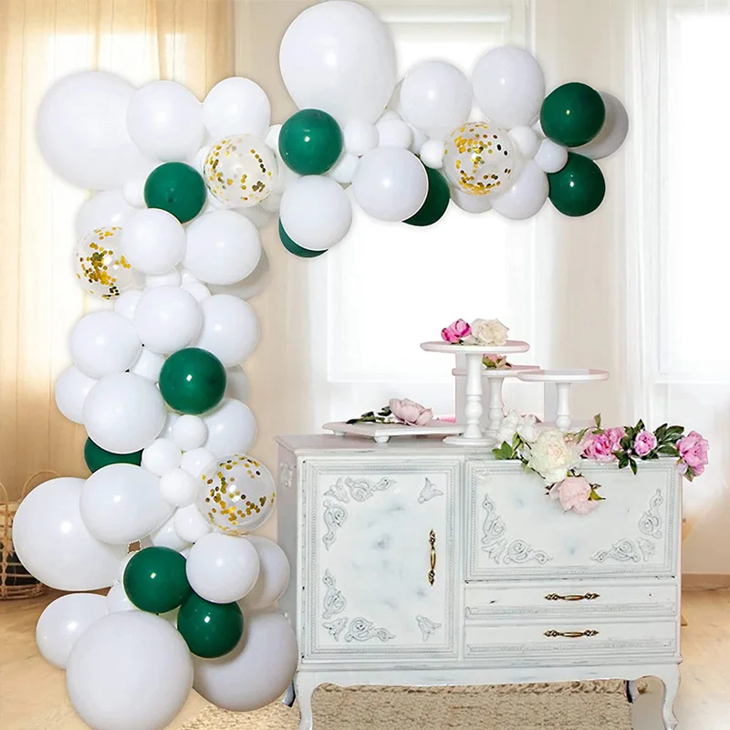 

89pcs White Balloon Garland Arch Kit Green Gold Confetti Balloons for Baby Shower Adlut Kids Birthday Wedding Party Decoration