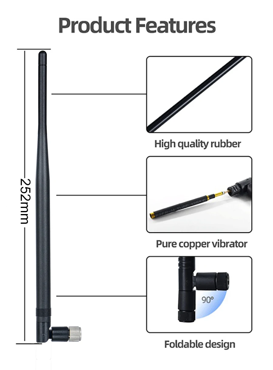 5G Wifi Antenna 5150-5850MHz 5dBi 2-Pieces Pack for Router Male for Wireless Network PC Computer PCIE Card IP Camera FPV Drone