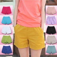 womens shorts summer casual candy color short ladies mid elastic waist pure cotton pockets wide leg shorts female hot trousers