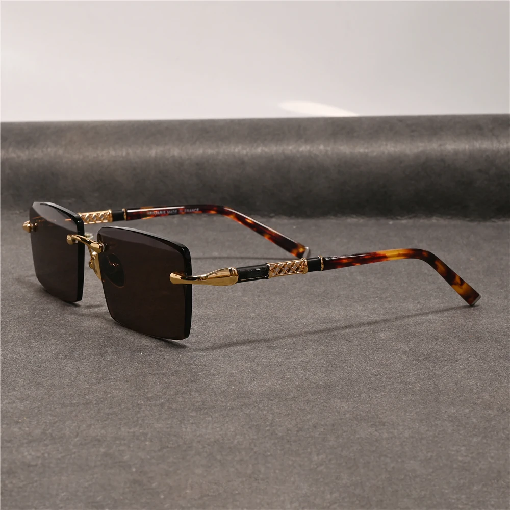

Vazrobe Brown Stone Sunglasses Men Natural Crystal Mineral Glass Glasses Male Rimless Gold Cool and Moisturizing for the Eyes