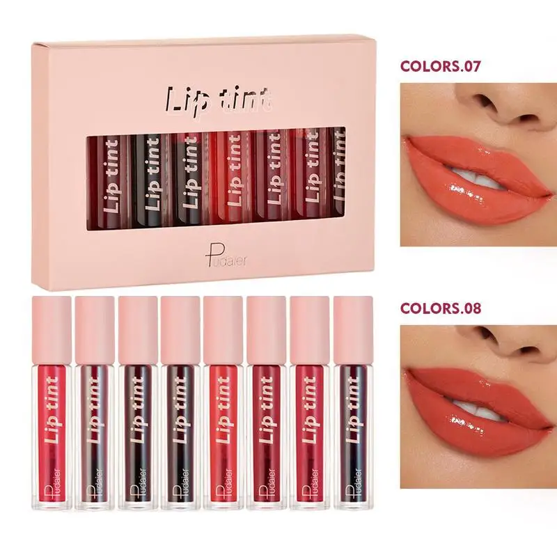 

8Pcs Matte Lip Gloss Set Long Lasting Non-Stick Cup High Pigmented Liquid Lipstick Pearlescent Lip Glaze Best Makeup Gift