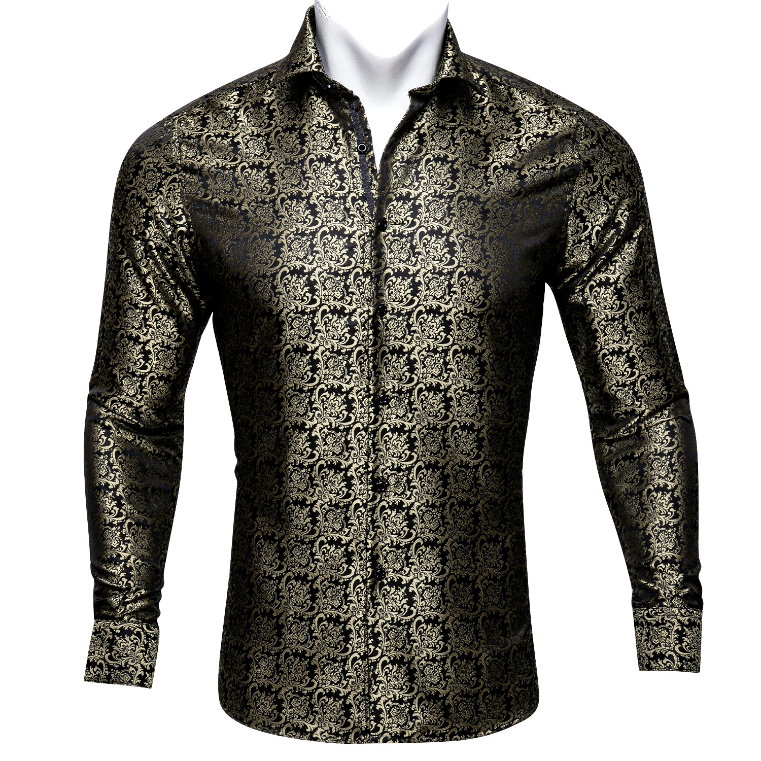 

Barry.Wang 4XL роскошные золотые шелковые рубашки с пейсли мужские повседневные рубашки с длинным рукавом с цветочным принтом для мужчин дизайнерская приталенная рубашка по-0065