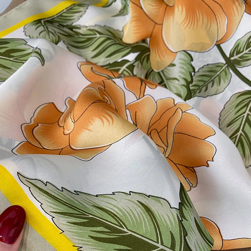 Шелковая шаль с принтом элегантный шейный платок атласный квадратный шарф для