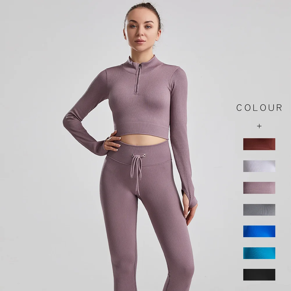 

Seamless Thread Drawstring Yoga Set Sports Fitness Hip-Lifting Pants Tight Bra Suits Workout Clothes Gym Leggings Set for Women