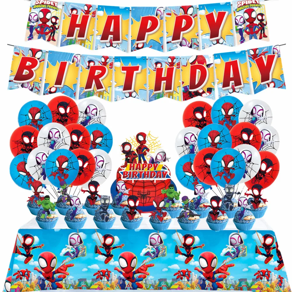 

Spidey And Amazing Friends Party Decorations Balloon Set Cake Topper Spiderman Party Tablecloth Baby Shower Kids Party Supplies