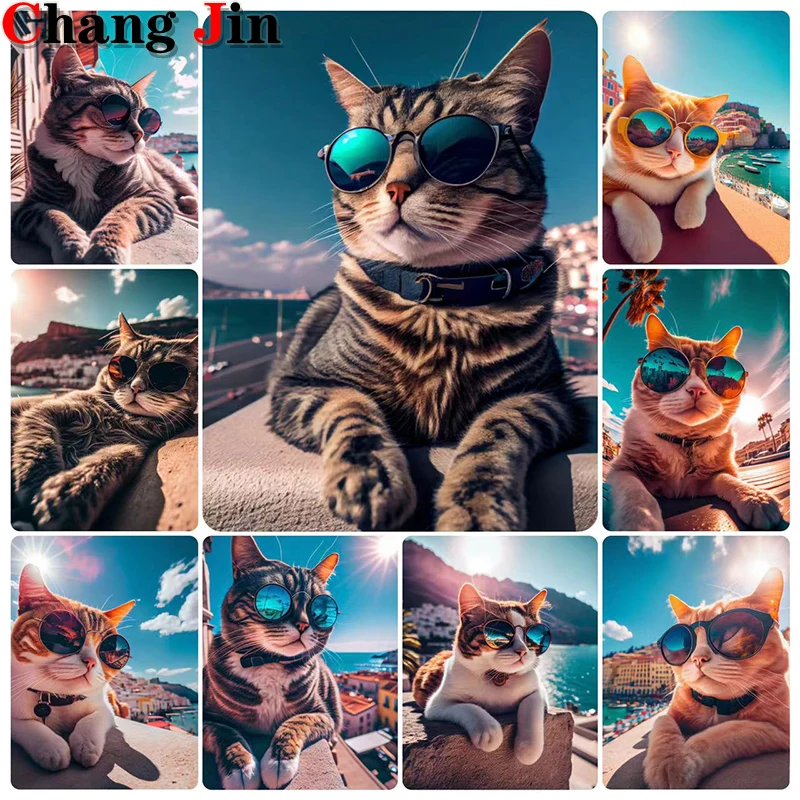 

5D «сделай сам», алмазная живопись «кошка в солнцезащитных очках» и вышивка крестиком под солнцем, алмазная вышивка, милые животные, мозаика для дома D
