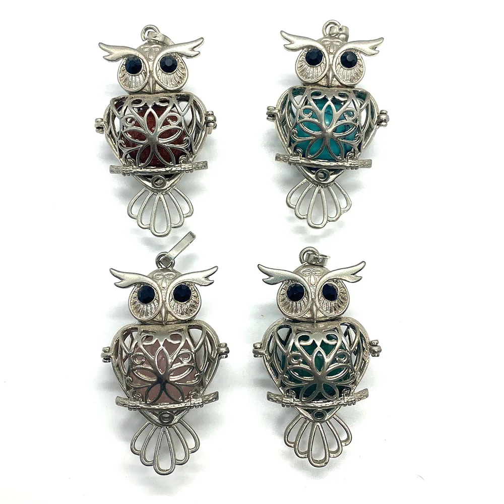 

Classic Owl Openwork Carved Natural Stone Pendant Wrapped Malachite Amethyst Fashion Necklace Charm DIY Bracelet Accessories
