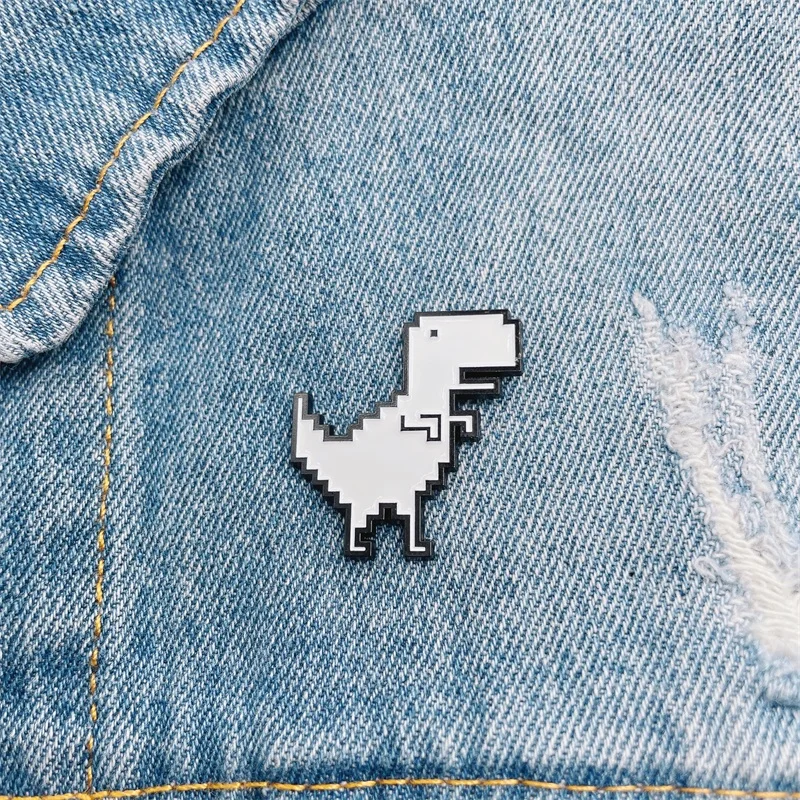 

Creative Retro Animal Dinosaur Enamel Brooch Game Pixel Mosaic Geometric White T-Rex Alloy Pins Badge Fashion Jewelry Gift