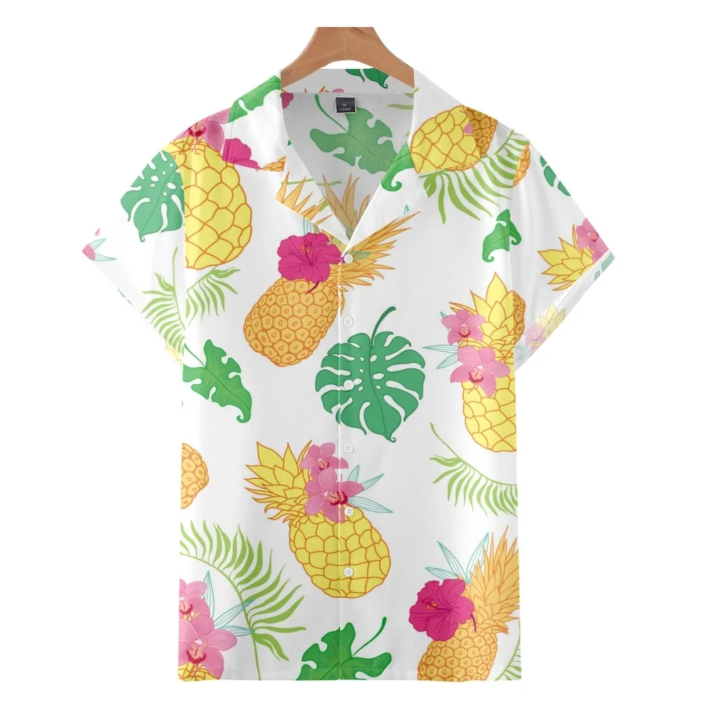 

2022 Fashion Casual Hawaiian Beach Shirt, Beach Pineapple Pattern Vintage Print, Summer Cuban Collar Shirt for Men and Women