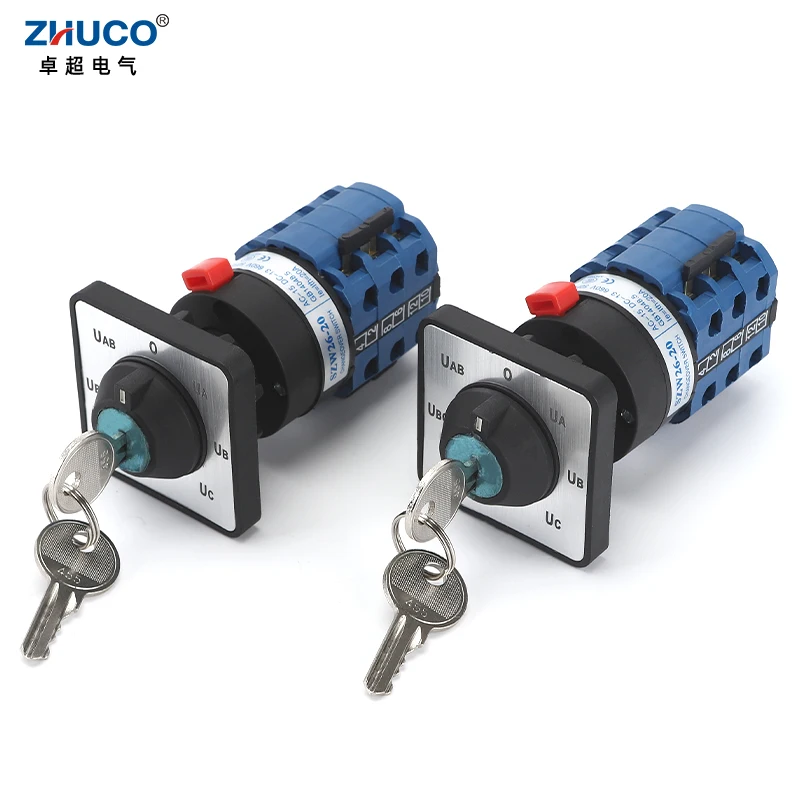 

ZHUCO SZW26/LW26-20C YH5.3Y 20A 3 Poles 7 Positions 12 Screws Voltmeter Universal Selector Rotary Cam Changeover Switch With Key