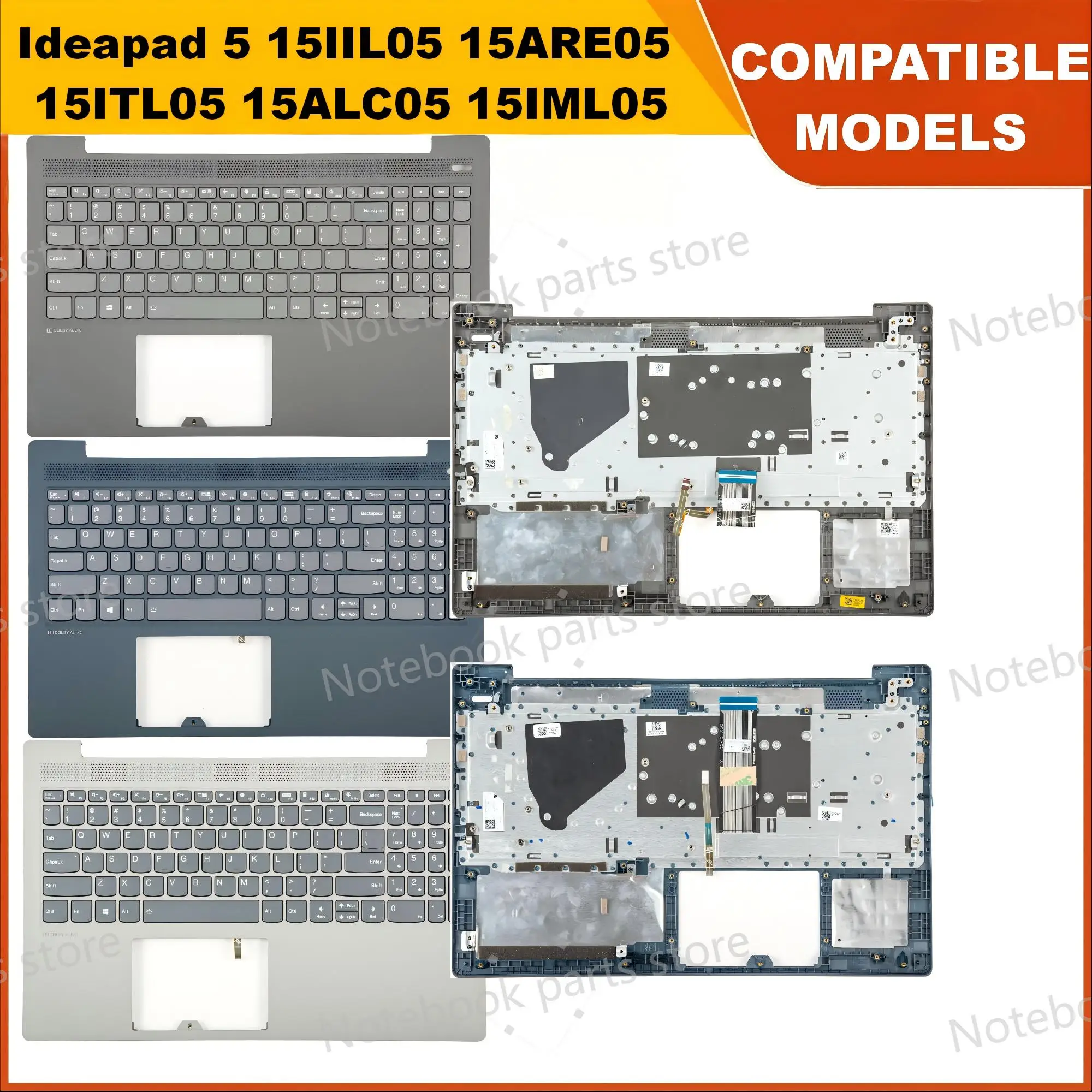 Фото Клавиатура с верхней частью для ноутбуков Ideapad 5 15IIL05 15ARE05 15ITL05 15ALC05 15IML05 GS557, 15.6 дюймов, с подставкой для рук №1