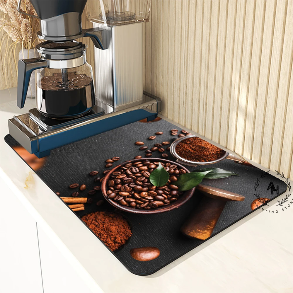 

Coffee Design Dish Drying Mat Super Absorbent Kitchen Counter Drain Pads Tableware Cup Bottle Sink Waterproof Non-slip Mats