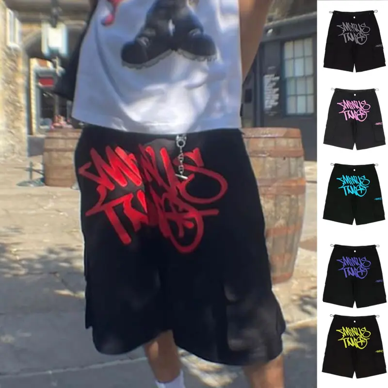 

Y2K Summer Men Streetwear Casual High Waist Wide Leg Baggy Oversize Cargo Gym Short Pants Hip Hop Track Minus Two Shorts Clothes
