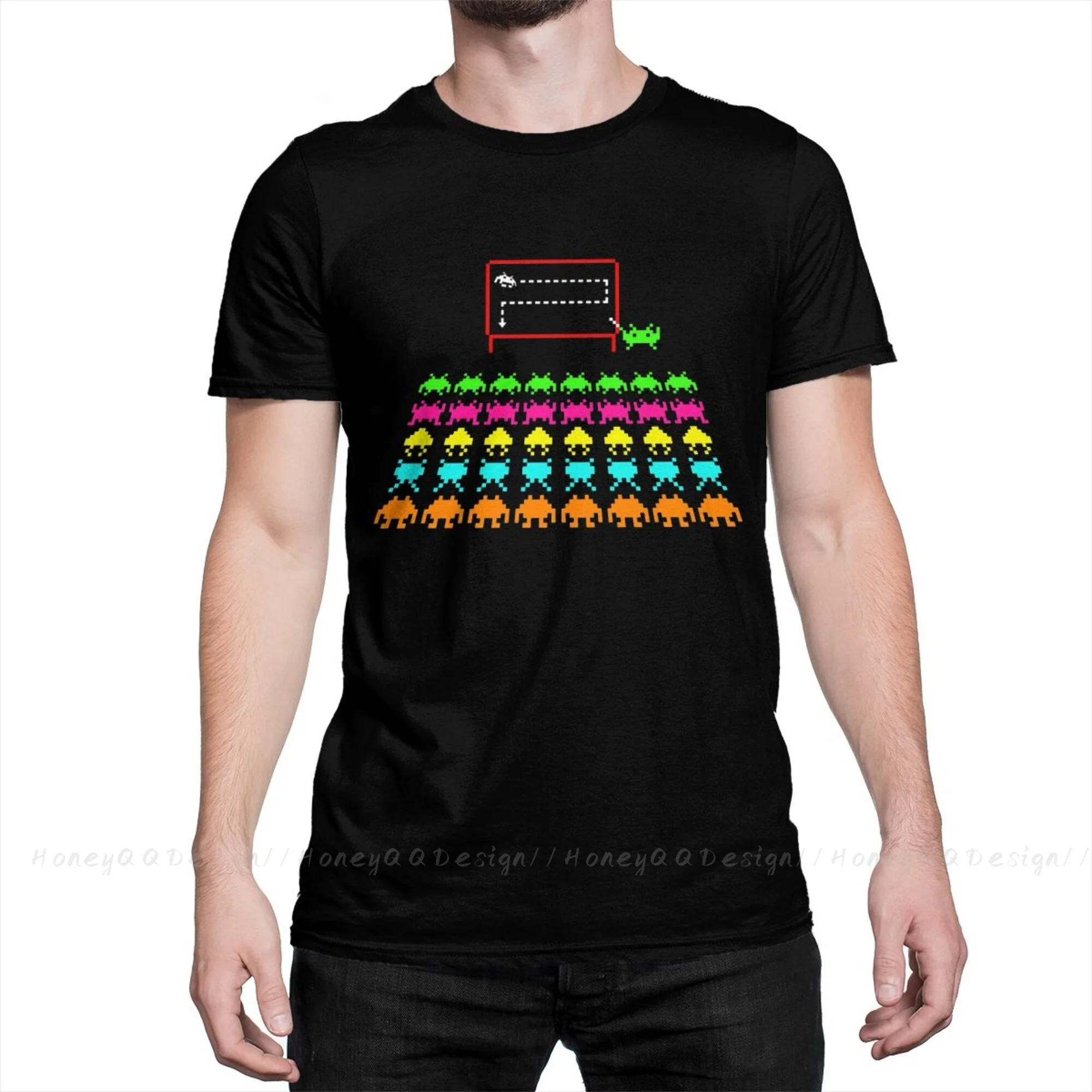 Ropa de alta calidad para hombre, camiseta de juego Arcade de los años 70 y 80, camisa de manga corta con cuello redondo de la escuela Space Invader
