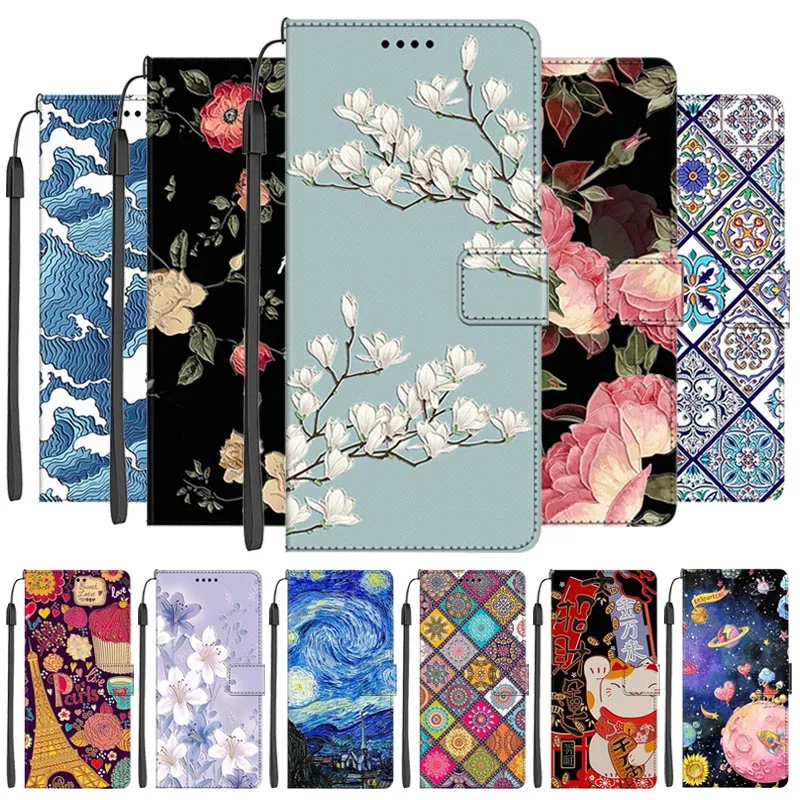 Фото Роскошный кожаный чехол-флип для Xiaomi Poco M8 Pro, M8, POCO M7 Pro 5G, Poco M7 4G с магнитным креплением и милым цветочным принтом, с держателем для карт №1