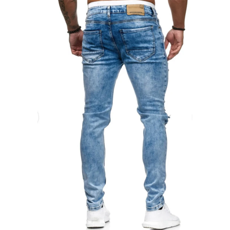 2022 New Skinny Jeans Men's Slim High Quality Stretch Ripped Pencil Pants Classic Blue Fashion Trousers Men's Plus Size S-3XL