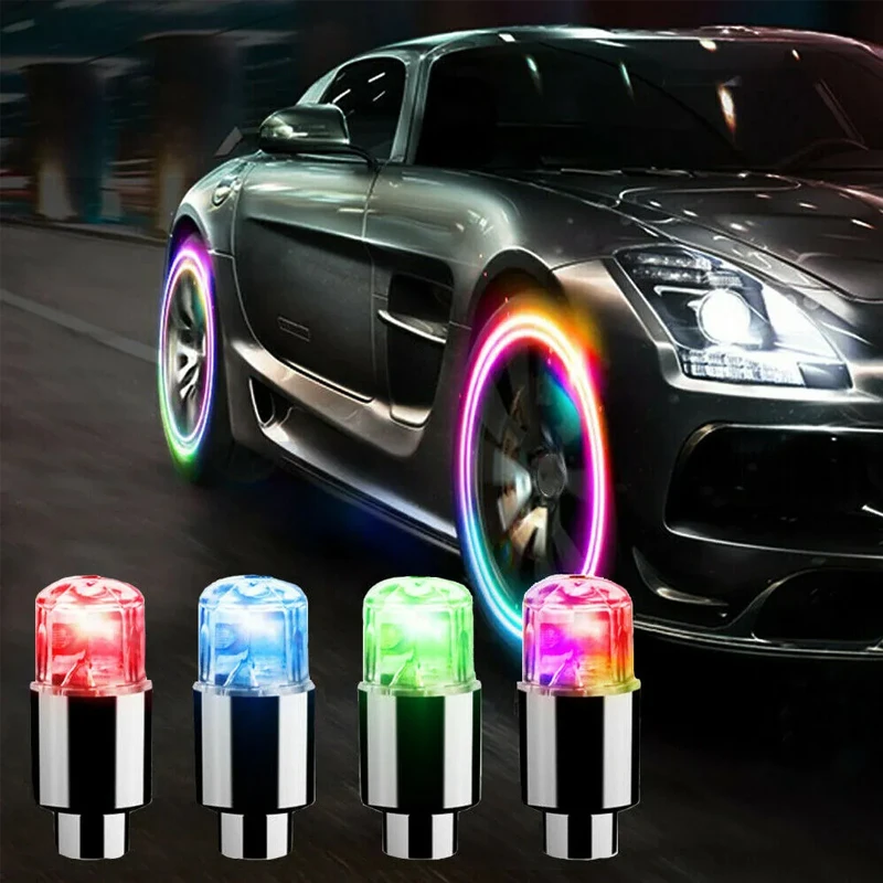 

2/4PCS Wheel Lights Cap Car Moto Bike Wheel Tire Tyre Air Valve Stem LED Light Neon Valve Cap Lamp Tire Hub Colorful Flashing