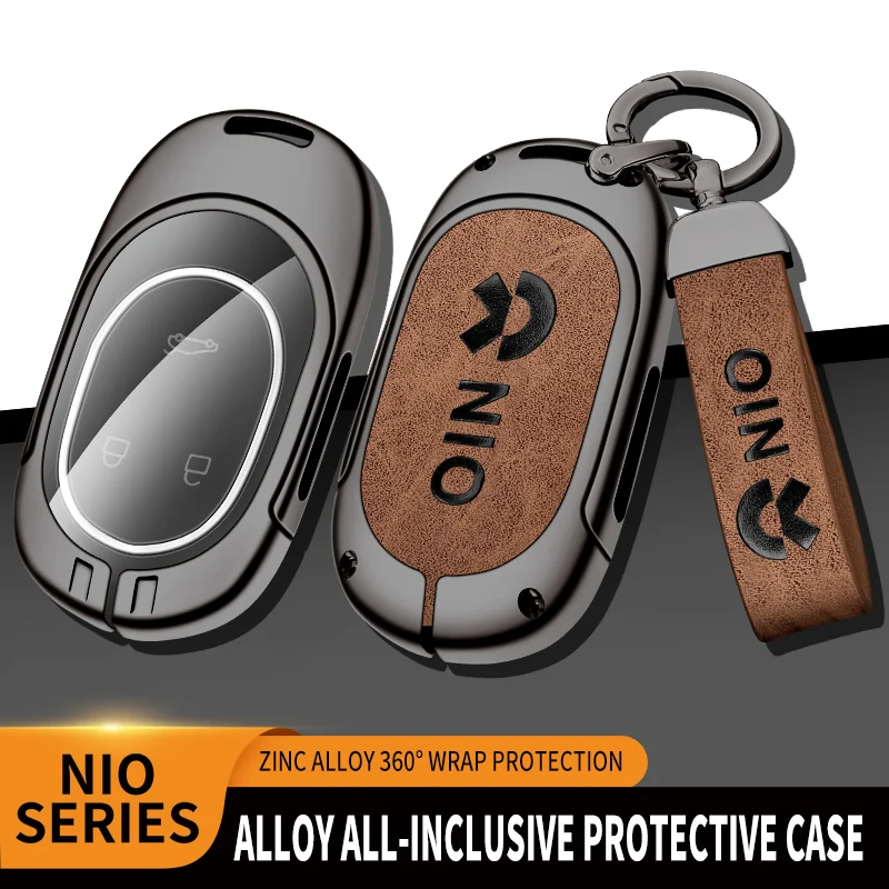 

Fashion Zinc Alloy Leather Car Remote Control Protected Key Case Cover Bag For NIO ES8 ES6 EC6 ET5 ET7 Auto Interior Accessories