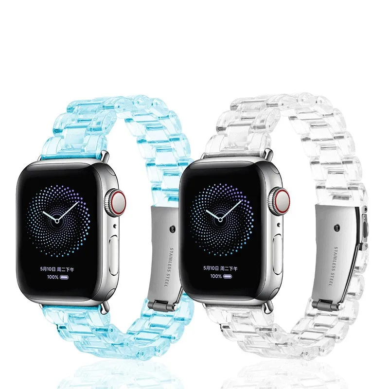 

Transparent Strap for Apple Watch Band 44mm 40mm Correa 42mm/38mm Resin link Bracelet Smart Iwatch Series 7 6 5 4 3 SE 41MM 45MM