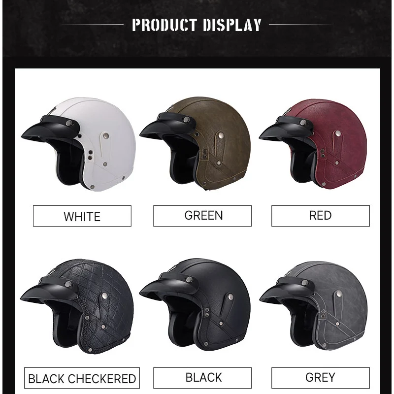 Grey Leather Open Face Motorcycle Helmet Retro Style Motorbike Helmets Casco De Moto Dot 5 Size Free Gift enlarge