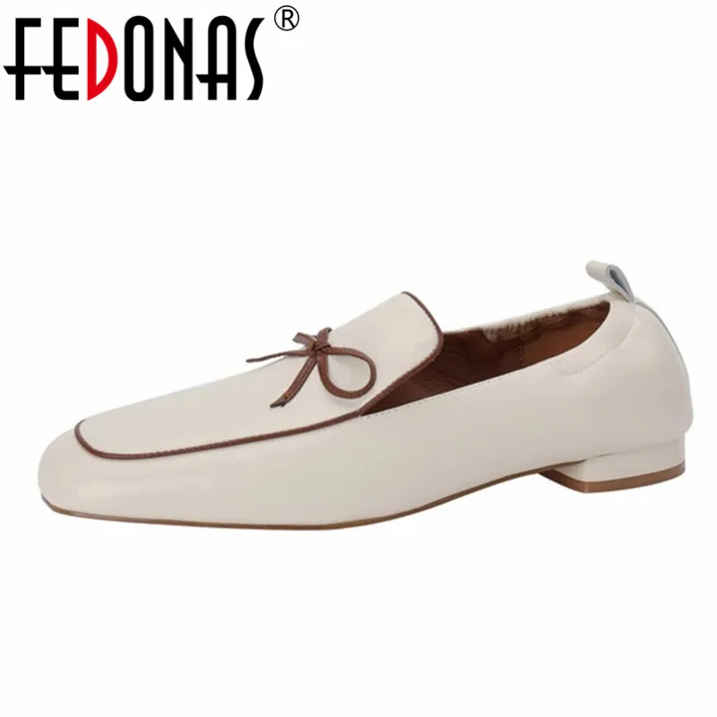 

FEDONAS Top Quality Genuine Leather Women Pumps Summer Spring Sweet New Butterfly-Knot Casual Comfortable Low Heels Shoes Women