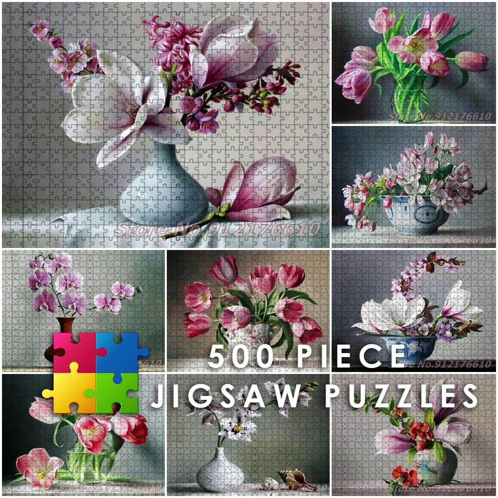 

Orchid Peony Flowers 500 Piece Jigsaw Puzzles Flowers Vase Scenery Diy Creative Puzzle Paper Decompress Educational Toys Gifts