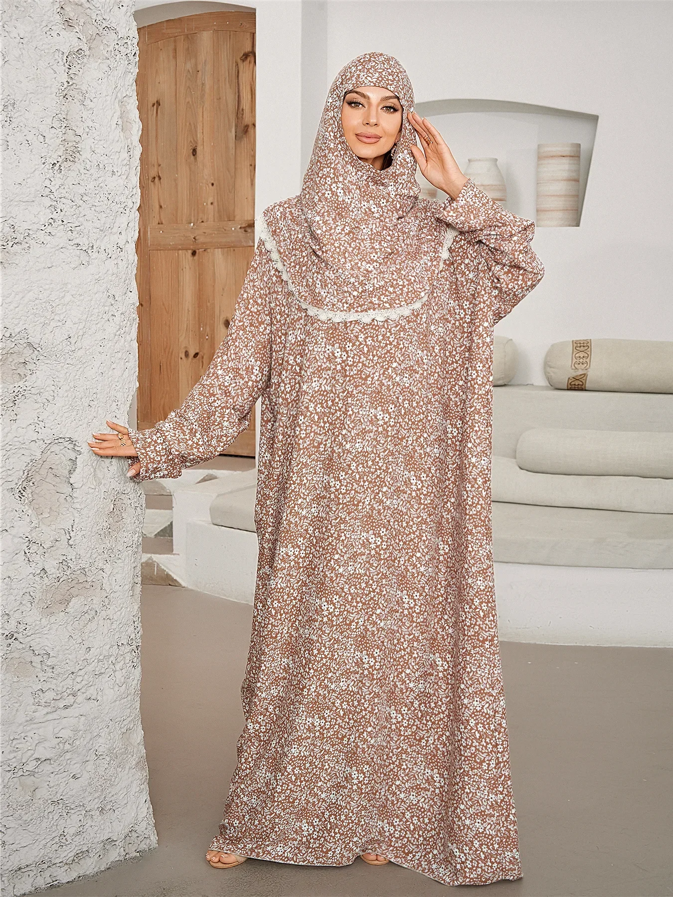 Молитвенный халат мусульманское женское платье с цветочным принтом Джалабия Ид