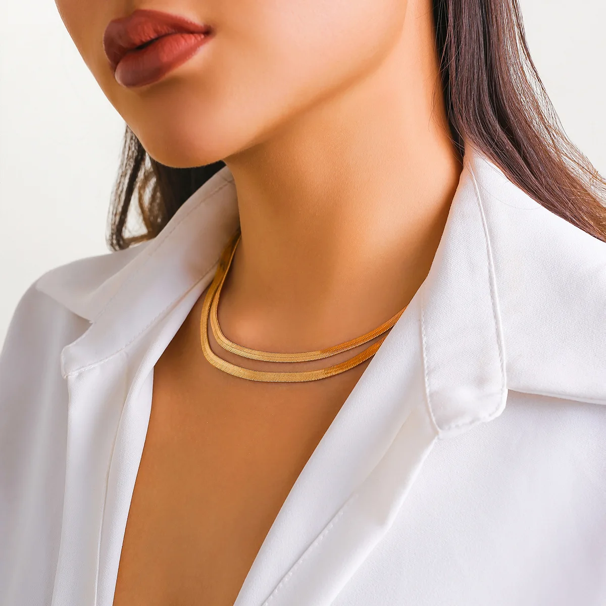 Jewelry hip-hop minimalist collarbone chain choker snake bone neck chain French niche metal necklace for women