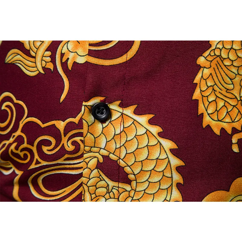 Mattswag Brand New Mens Gold Dragon Printed Shirt Chinese Style Spring Autumn Long Sleeve Shirts Casual Loose Stylish Camisa 4XL