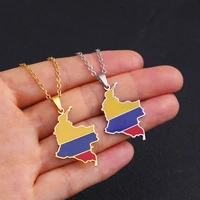 fashion enamel colombia map pendant necklace for women stainless steel gold color colombian flag map necklaces jewelry collier