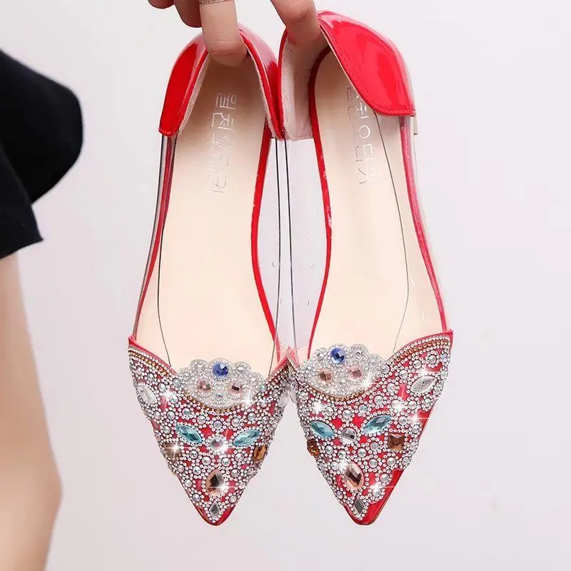 2023 New Pointed Transparent Sandals for Women Summer Water Diamond Single Shoes for Women Korean Edition Shallow Mouth Crystal