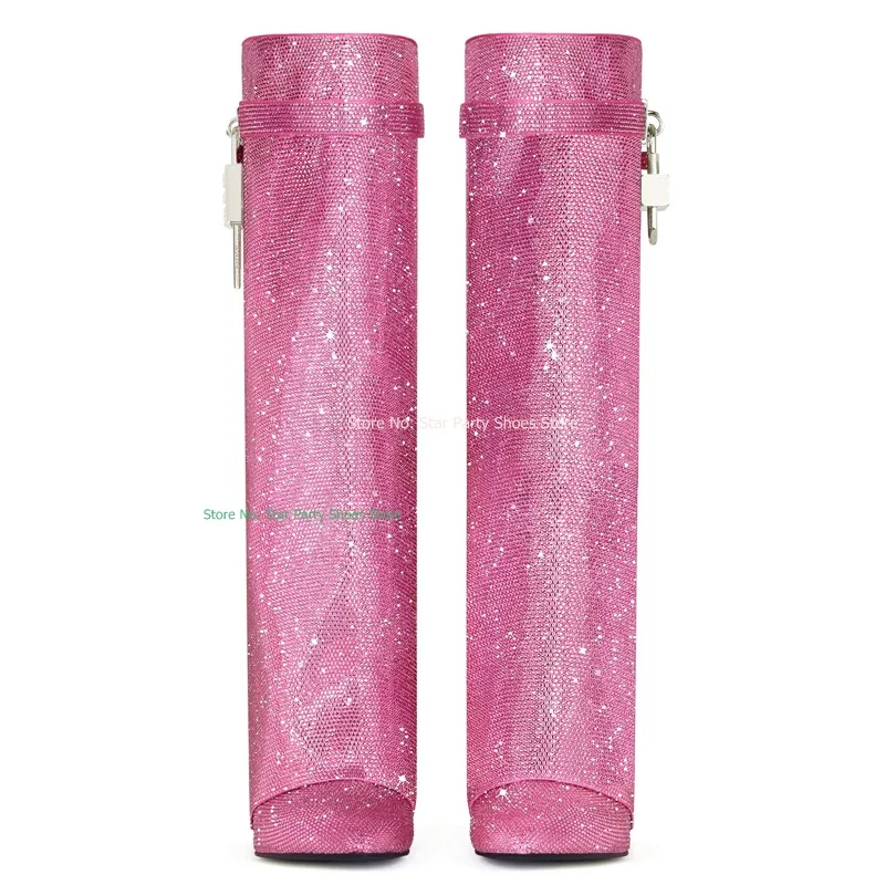 Модные женские сапоги до колена на танкетке со стразами украшенные высокие с