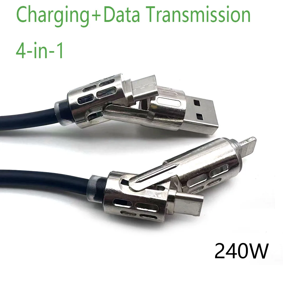 Фото Кабель для передачи данных 4 в 1, 240 Вт, сверхбыстрая зарядка, USB Type-C, из жидкого силикона и алюминиевого сплава, для iPhone, Huawei, Samsung, Xiaomi №4