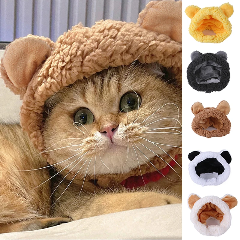 

New Pet Cat Cap Dog Headgear Funny Bear Ears Hat Warm Short Plush Ears Pet Supplies Party Christmas Cosplay Small Pet Accessorie