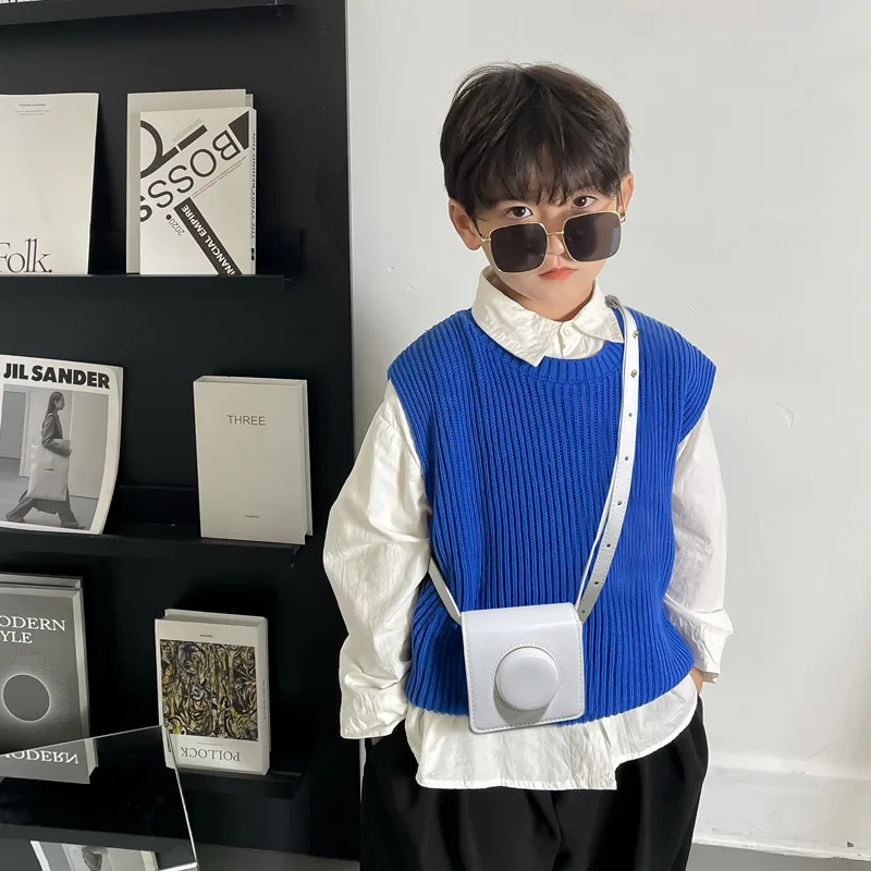 Mini Camera Crossbody Bags for Children Purses and Handbags Flap Pu Leather Boys Girls Shoulder Bag Cute Chain Square Kids Bag