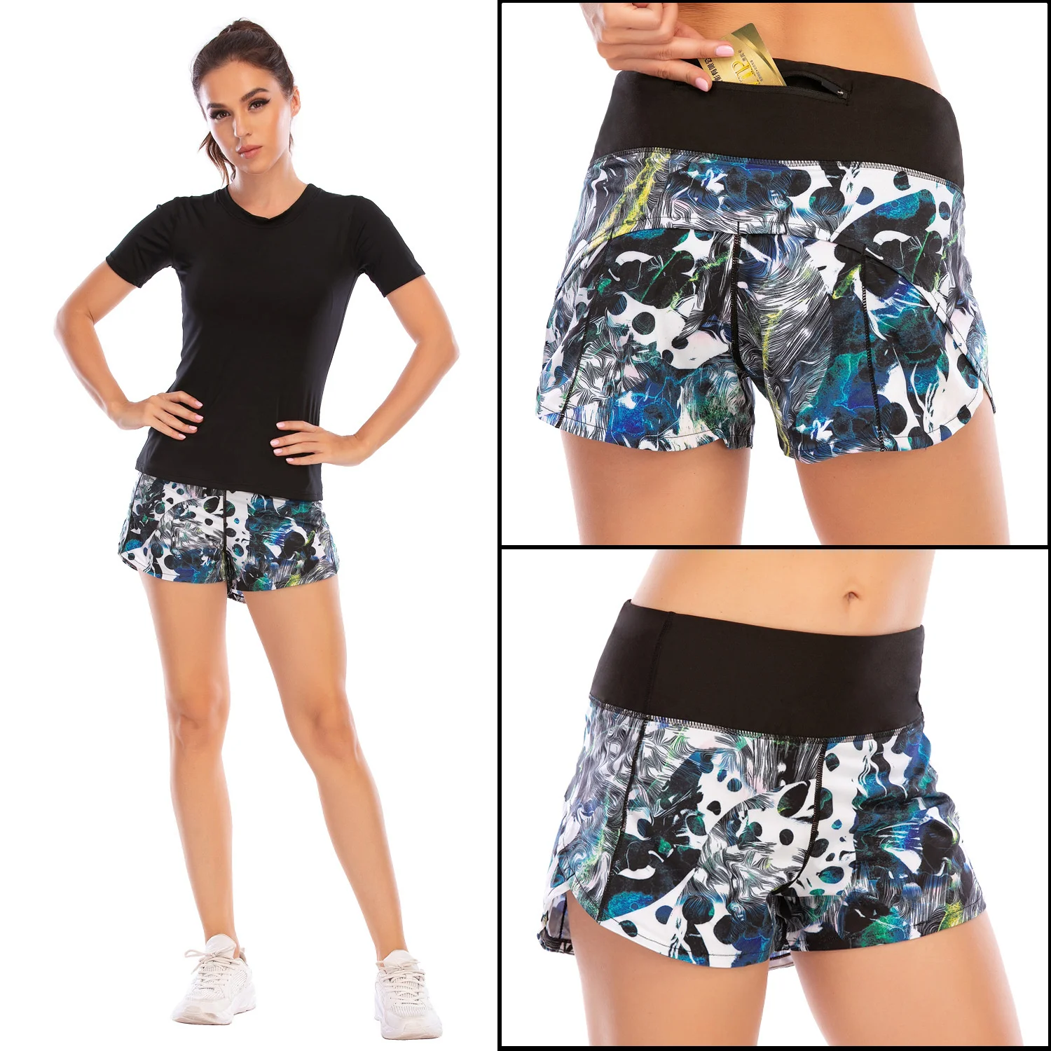 

Quick drying fitness anti light lining sports running training zipper Fitness Yoga shorts women's aushili 12016