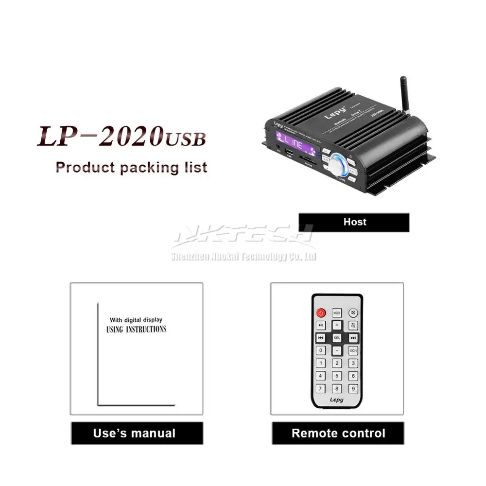 Усилитель Lepy LP-2020 USB для автомобиля с Bluetooth 4.0, цифровым проигрывателем Class-T, 2x 20W RMS HIFI стерео звуком, мультимедийной поддержкой SD AUX EQ on для дома.