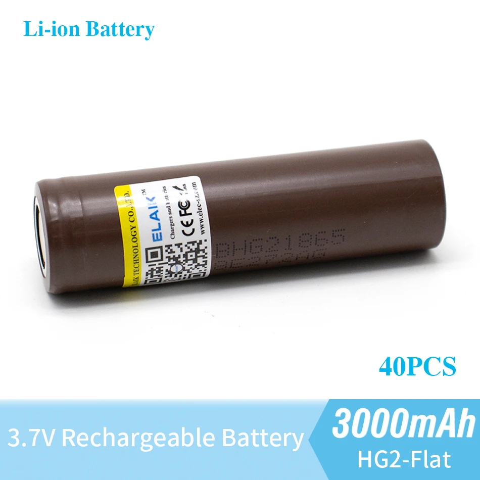 

40PCS TEILE/LOS ELAIK 18650 Batterie HG2 3000mAh 3,6 V Lithium-Kontinuierliche Entladung 20A Gewidmet Elektronische Power