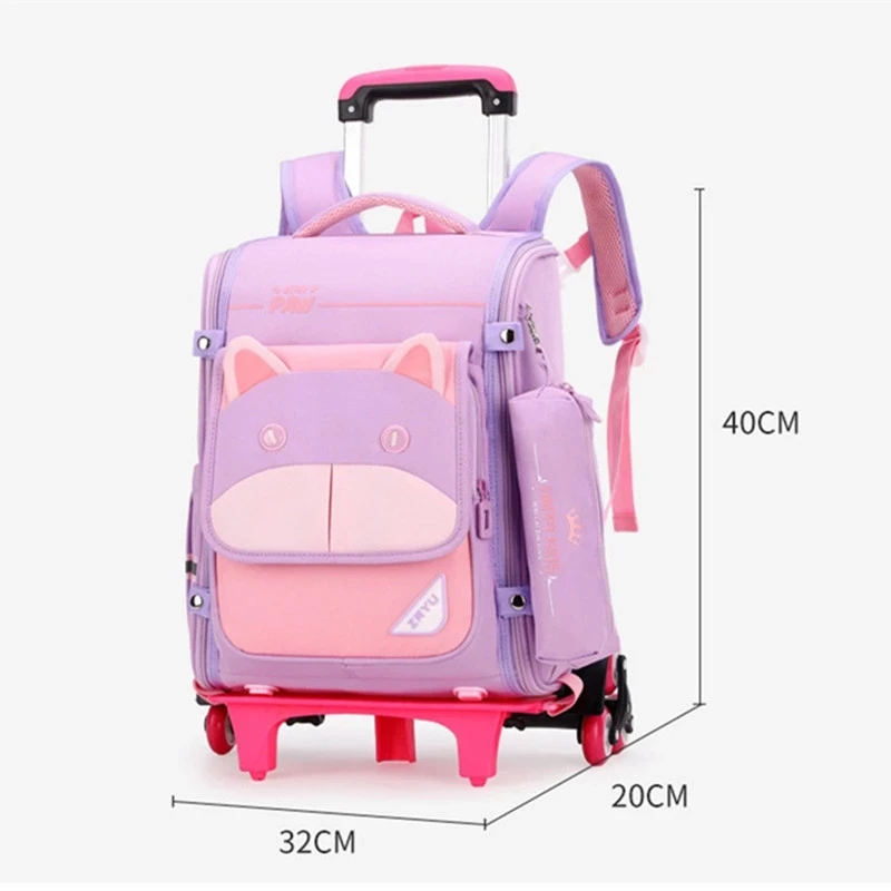 School Wheeled Backpack for Girls/Boys with Pencil Case Rolling Backpacks Bag Kids School backpack On wheels Trolley Travel Bag