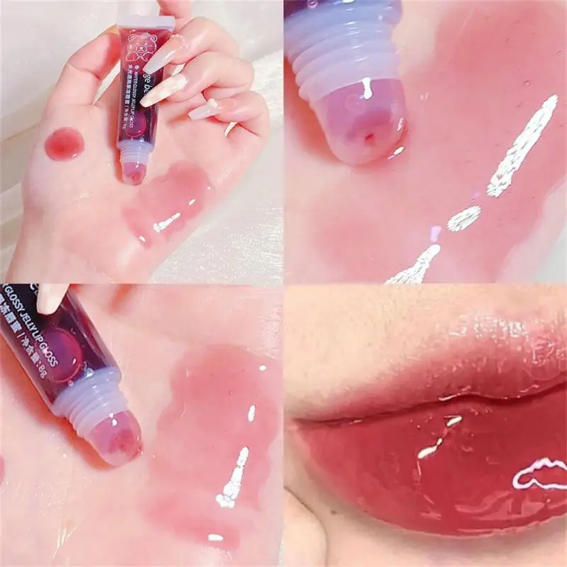 

Fruit Lip Gloss Cute Bear Lip Oil Moisturizing Reducing Lip Lines Nourishes Lips Long-lasting Crystal Jelly Liquid Lip Cosmetics