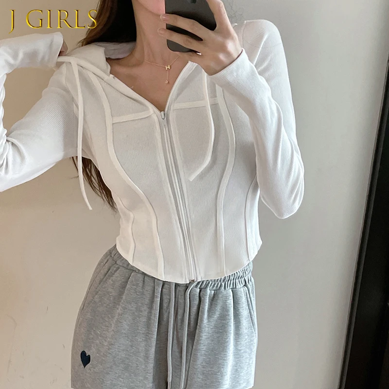 Long Sleeve T-shirts Women Hooded Slim Crop Top Workout Solid Spring Students All-match Leisure Ulzzang Chic Soft Simple Femme